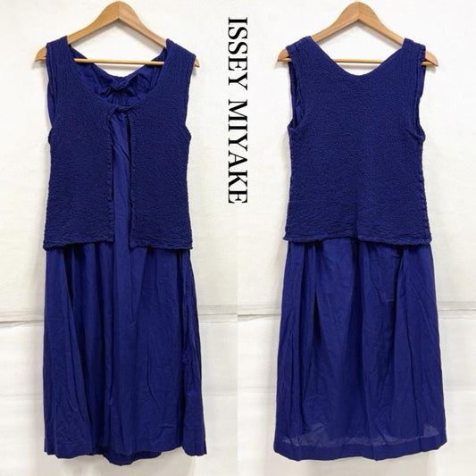 イッセイミヤケ ISSEY MIYAKE ワンピース ロングスカート me ノースリーブ ロング レイヤード カリフラワー加工 ワンピース ドレス MI24FH144 日本製 - 無地 青 / ブルー / blue レディース USED 古着 中古 50163980