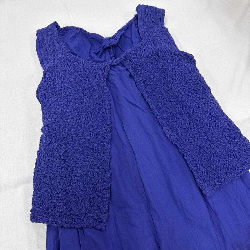 イッセイミヤケ ISSEY MIYAKE ワンピース ロングスカート me ノースリーブ ロング レイヤード カリフラワー加工 ワンピース ドレス MI24FH144 日本製 - 無地 青 / ブルー / blue レディース USED 古着 中古 50163980