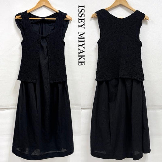 イッセイミヤケ ISSEY MIYAKE ワンピース ロングスカート me ノースリーブ ロング レイヤード カリフラワー加工 ワンピース ドレス MI24FH144 日本製 - 無地 黒 / ブラック / black レディース USED 古着 中古 50163981