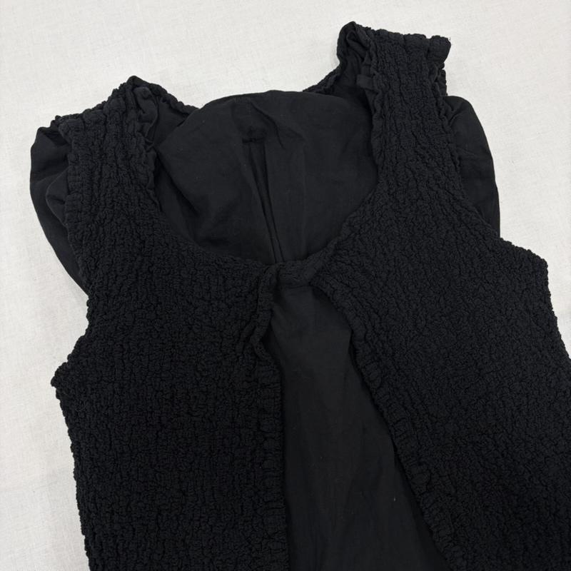 イッセイミヤケ ISSEY MIYAKE ワンピース ロングスカート me ノースリーブ ロング レイヤード カリフラワー加工 ワンピース ドレス MI24FH144 日本製 - 無地 黒 / ブラック / black レディース USED 古着 中古 50163981