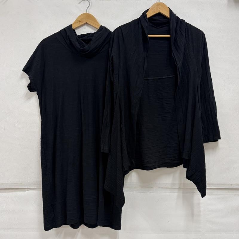 イッセイミヤケ ISSEY MIYAKE セットアップ セットアップ HaaT カーディガン セット アンサンブル ワンピース チュニック プリーツ シワ加工 HA53JH202 HA53JO203 2 無地 黒 / ブラック / black レディース USED 古着 中古 50163983