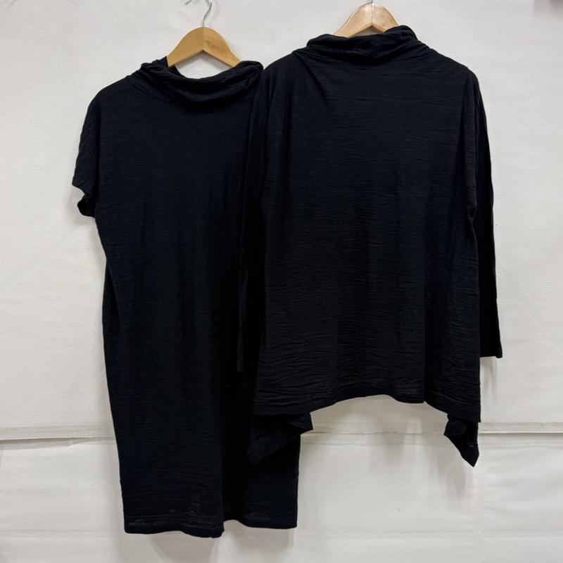 イッセイミヤケ ISSEY MIYAKE セットアップ セットアップ HaaT カーディガン セット アンサンブル ワンピース チュニック プリーツ シワ加工 HA53JH202 HA53JO203 2 無地 黒 / ブラック / black レディース USED 古着 中古 50163983
