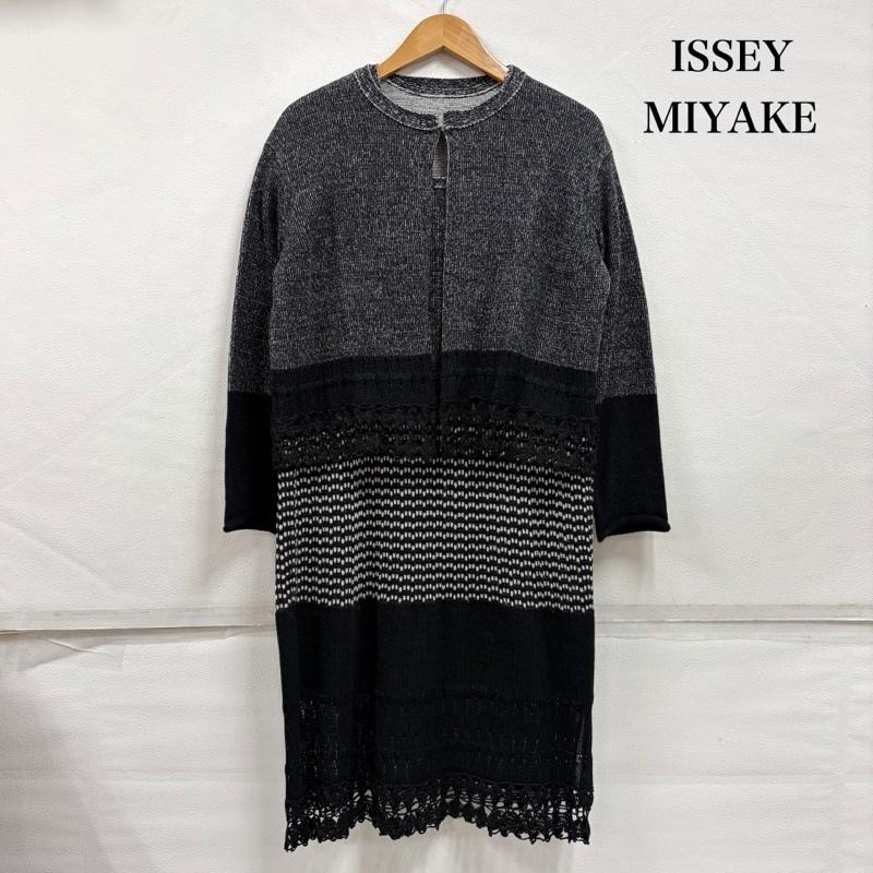 イッセイミヤケ ISSEY MIYAKE ワンピース ロングスカート HaaT ウール カーディガン セット アンサンブル レース ワンピース HA71KO321 HA71KT322 3 ボーダー柄 黒 / ブラック / black X 灰 / グレー / gray X 白 / ホワイト / white レディース USED 古着 中古 50163984