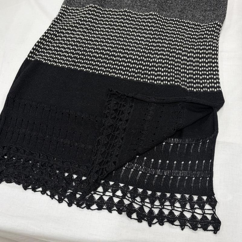 イッセイミヤケ ISSEY MIYAKE ワンピース ロングスカート HaaT ウール カーディガン セット アンサンブル レース ワンピース HA71KO321 HA71KT322 3 ボーダー柄 黒 / ブラック / black X 灰 / グレー / gray X 白 / ホワイト / white レディース USED 古着 中古 50163984