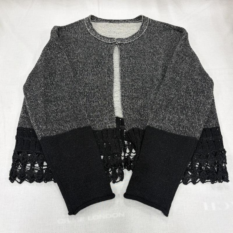 イッセイミヤケ ISSEY MIYAKE ワンピース ロングスカート HaaT ウール カーディガン セット アンサンブル レース ワンピース HA71KO321 HA71KT322 3 ボーダー柄 黒 / ブラック / black X 灰 / グレー / gray X 白 / ホワイト / white レディース USED 古着 中古 50163984