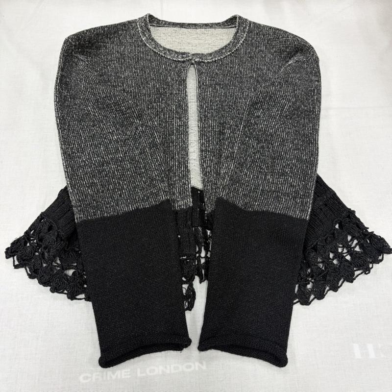 イッセイミヤケ ISSEY MIYAKE ワンピース ロングスカート HaaT ウール カーディガン セット アンサンブル レース ワンピース HA71KO321 HA71KT322 3 ボーダー柄 黒 / ブラック / black X 灰 / グレー / gray X 白 / ホワイト / white レディース USED 古着 中古 50163984