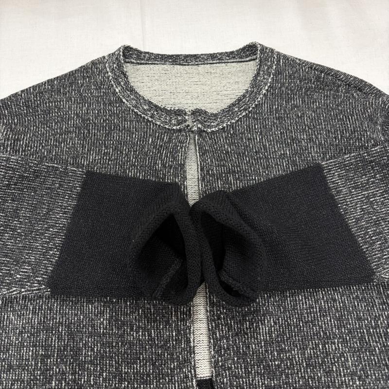 イッセイミヤケ ISSEY MIYAKE ワンピース ロングスカート HaaT ウール カーディガン セット アンサンブル レース ワンピース HA71KO321 HA71KT322 3 ボーダー柄 黒 / ブラック / black X 灰 / グレー / gray X 白 / ホワイト / white レディース USED 古着 中古 50163984