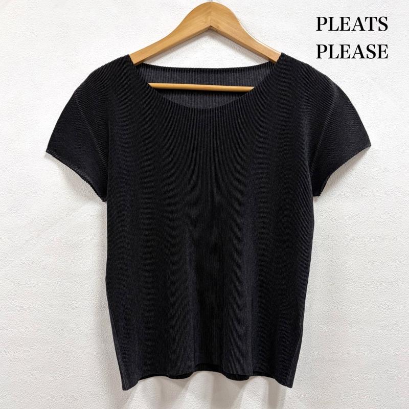 プリーツプリーズ PLEATS PLEASE カットソー 半袖 ISSEY MIYAKE イッセイミヤケ 半袖 プリーツ カットソー 3 無地 ダークグレー / ダークグレー / レディース USED 古着 中古 50163990