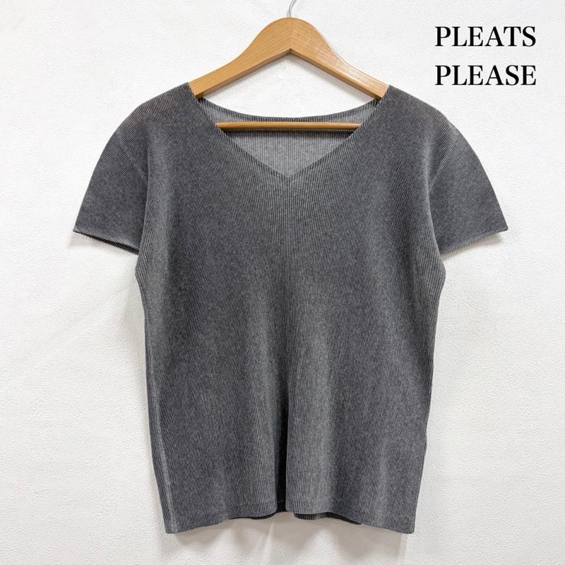 プリーツプリーズ PLEATS PLEASE カットソー 半袖 ISSEY MIYAKE イッセイミヤケ 半袖 プリーツ カットソー 3 無地 灰 / グレー / gray レディース USED 古着 中古 50163991