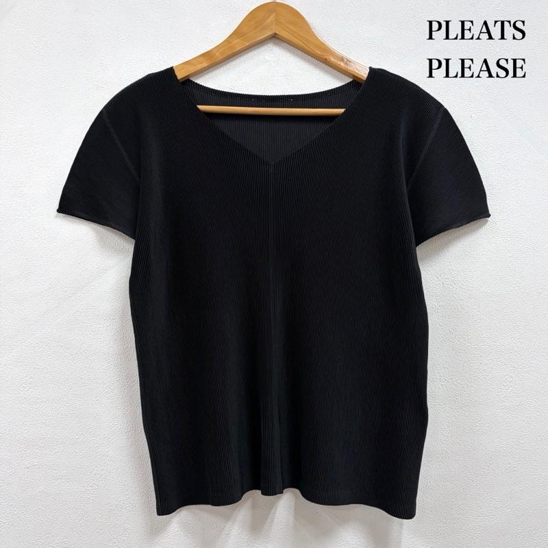 プリーツプリーズ PLEATS PLEASE カットソー 半袖 ISSEY MIYAKE イッセイミヤケ 半袖 プリーツ カットソー 3 無地 黒 / ブラック / black レディース USED 古着 中古 50163992