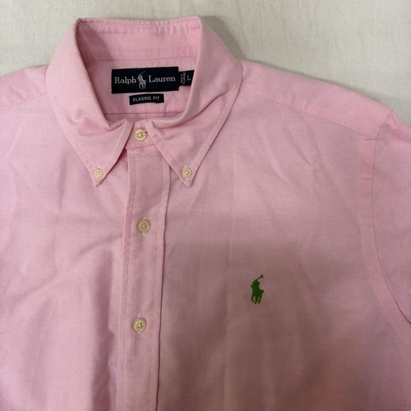 ラルフローレン RALPHLAUREN シャツ、ブラウス 長袖 ボタンダウン シャンブレーシャツ Clasic Fit Pink × green L ロゴ刺繍 L ロゴ、文字 桃 / ピンク / pink メンズ USED 古着 中古 50164012