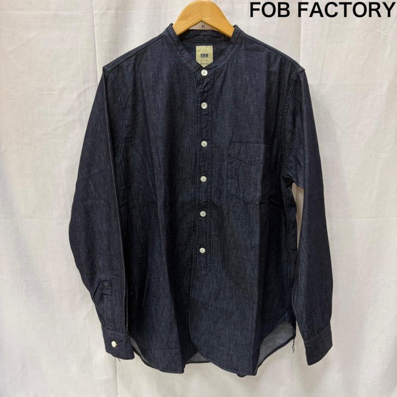 エフオービーファクトリー FOB FACTORY シャツ、ブラウス 長袖 バンドカラーシャツ デニムシャツ 2 Indigo Navy 2 無地 紺 / ネイビー / navy X インディゴ / インディゴ / Indigo メンズ USED 古着 中古 50164016