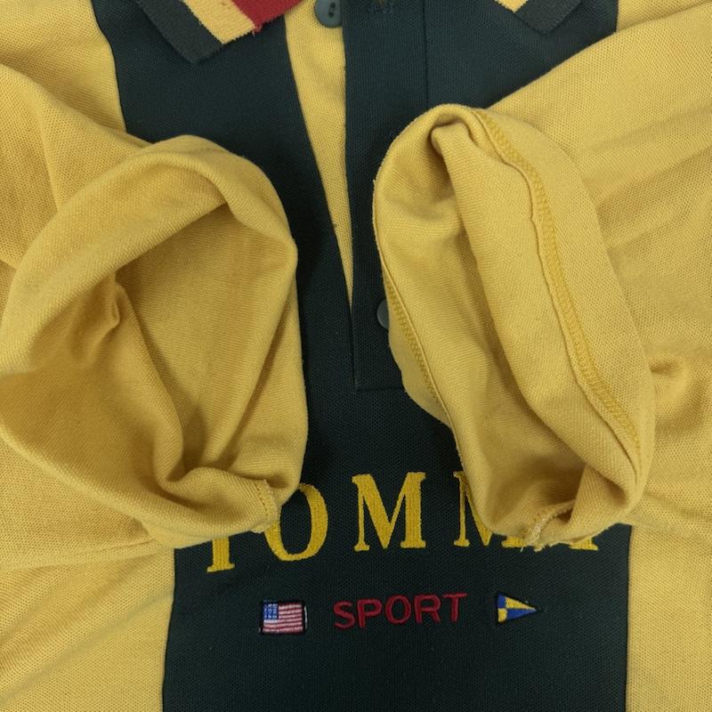 トミーヒルフィガー TOMMY HILFIGER ポロシャツ 半袖 カナダ製 90s バイカラー デザイン ポロシャツ XL 黄 / イエロー / yellow メンズ USED 古着 中古 50164046