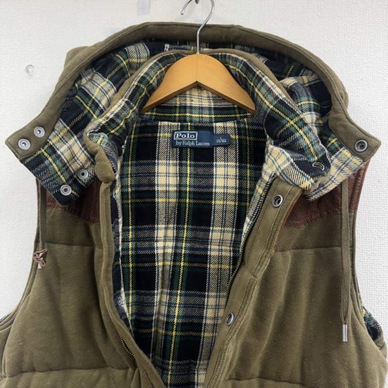 ラルフローレン RALPHLAUREN ベスト ベスト 90s レザー 切り替え やぎ革 ダウン ベスト L カーキオリーブ / カーキオリーブ / メンズ USED 古着 中古 50164050