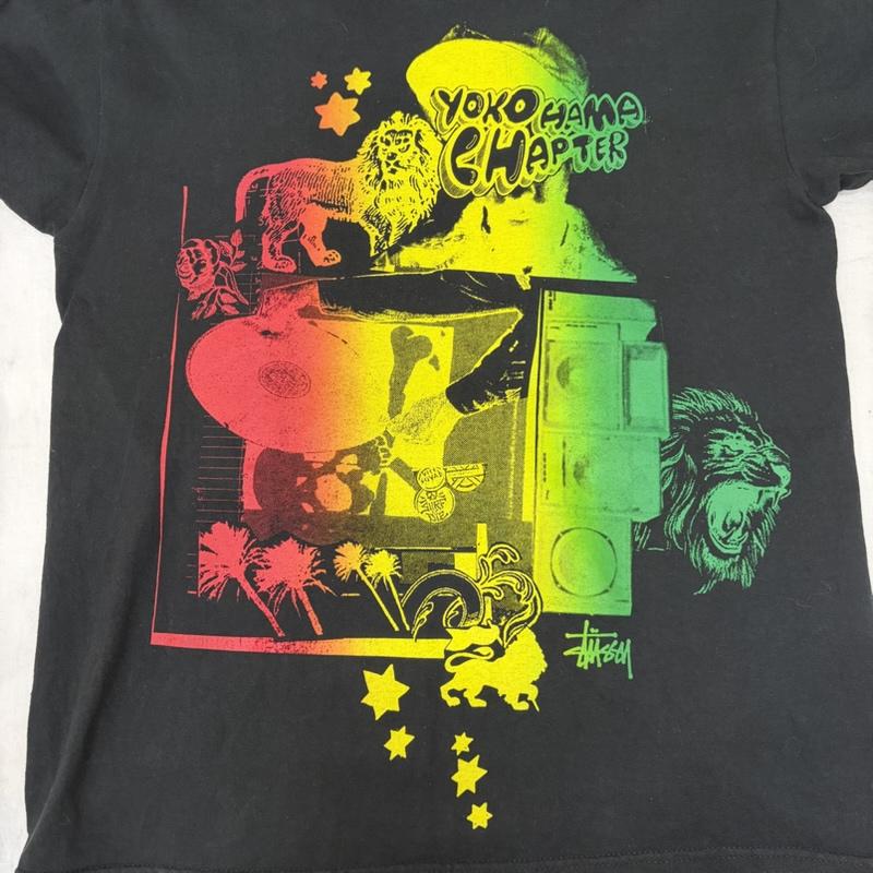 ステューシー STUSSY Tシャツ 半袖 STUSSY × YOKOHAMA CHAPTER 7th Anniversary ラスタカラー M Black M プリント 黒 / ブラック / black メンズ USED 古着 中古 50164051