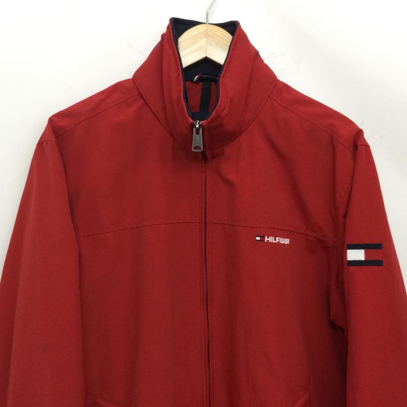 トミーヒルフィガー TOMMY HILFIGER ジャケット、上着 ダウンジャケット ナイロンジャケット フード収納型 襟ロゴプリント 裏地メッシュ 0213179 L ロゴ、文字 赤 / レッド / red メンズ USED 古着 中古 50164053