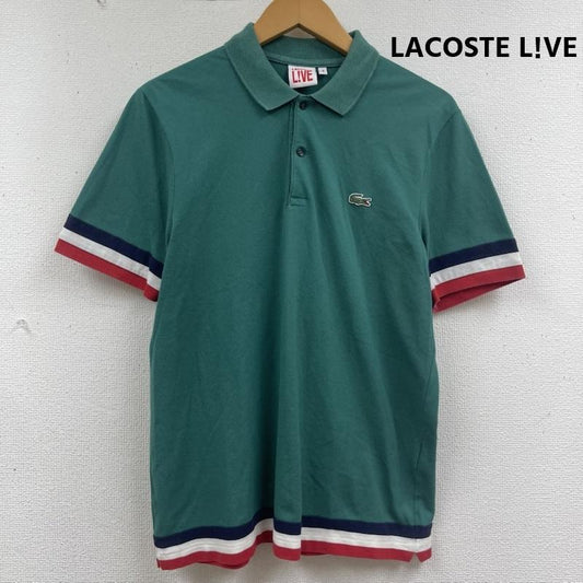 ラコステ ライブ LACOSTE L!VE ポロシャツ 半袖 トリコロール カラー ボーダー リブ 半袖 ポロシャツ 3 緑 / グリーン / green メンズ USED 古着 中古 50164078