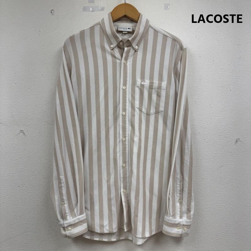 ラコステ LACOSTE シャツ、ブラウス 長袖 バイカラー ストライプ柄 ボタンダウン シャツ ブレンドニット素材 M ベージュ / ベージュ / beige メンズ USED 古着 中古 50164093