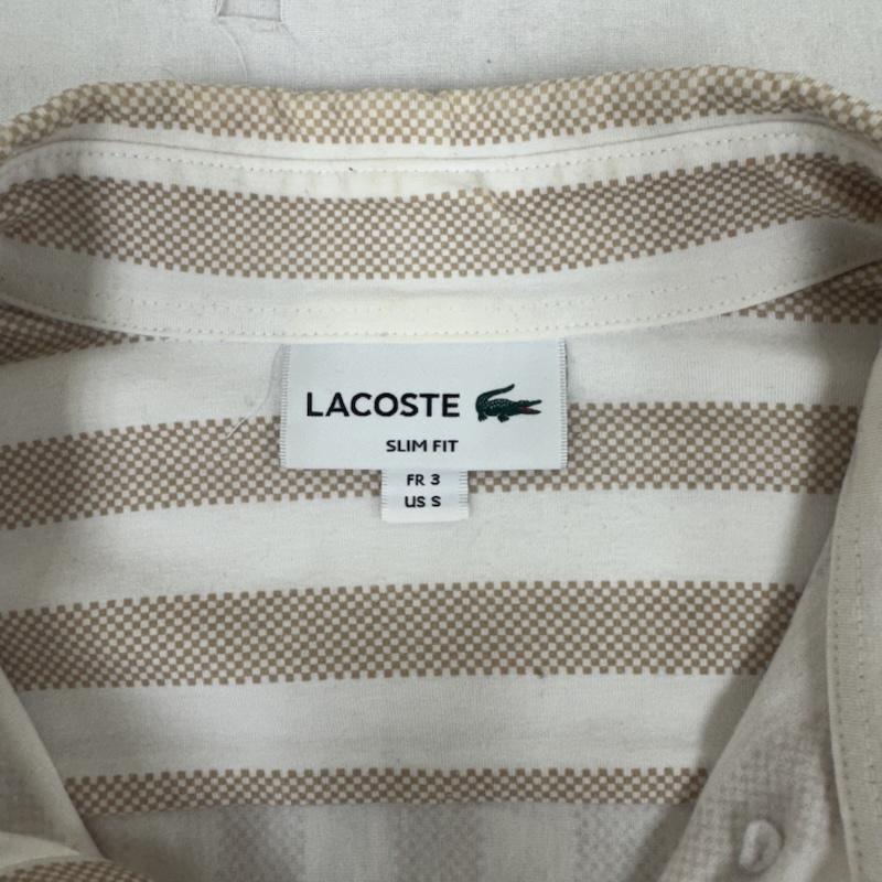 ラコステ LACOSTE シャツ、ブラウス 長袖 バイカラー ストライプ柄 ボタンダウン シャツ ブレンドニット素材 M ベージュ / ベージュ / beige メンズ USED 古着 中古 50164093