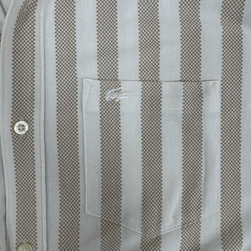 ラコステ LACOSTE シャツ、ブラウス 長袖 バイカラー ストライプ柄 ボタンダウン シャツ ブレンドニット素材 M ベージュ / ベージュ / beige メンズ USED 古着 中古 50164093