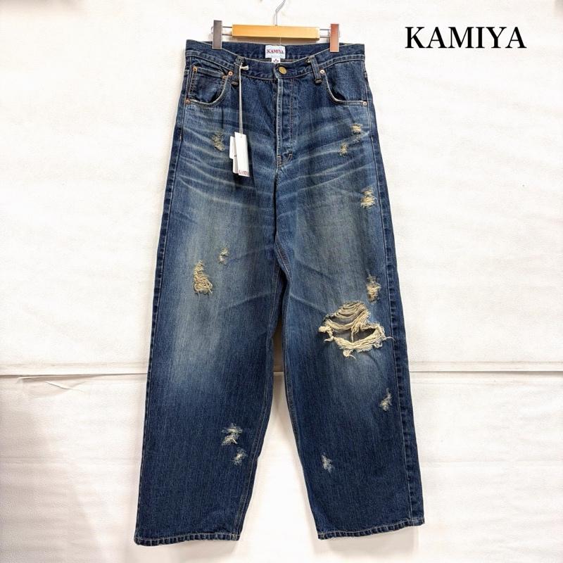 ミハラヤスヒロ MIHARAYASUHIRO パンツ デニム、ジーンズ KAMIYA カミヤ 25AW Super Baggy Denim Pants ワイド バギー デニム ジーンズ ハード エイジング加工 M ダメージ加工 インディゴ / インディゴ / Indigo メンズ USED 古着 中古 50164114