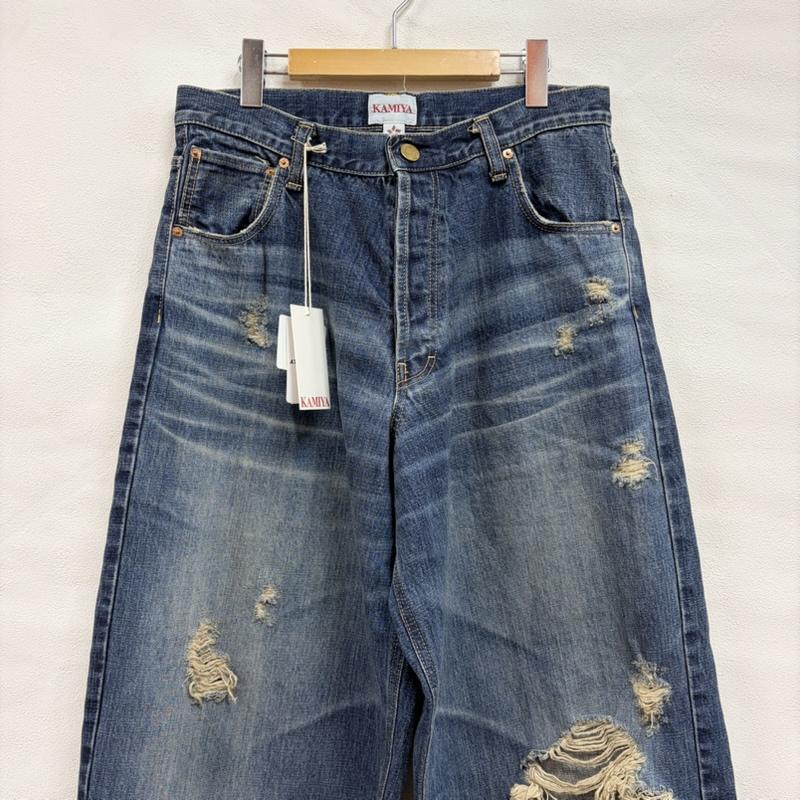ミハラヤスヒロ MIHARAYASUHIRO パンツ デニム、ジーンズ KAMIYA カミヤ 25AW Super Baggy Denim Pants ワイド バギー デニム ジーンズ ハード エイジング加工 M ダメージ加工 インディゴ / インディゴ / Indigo メンズ USED 古着 中古 50164114