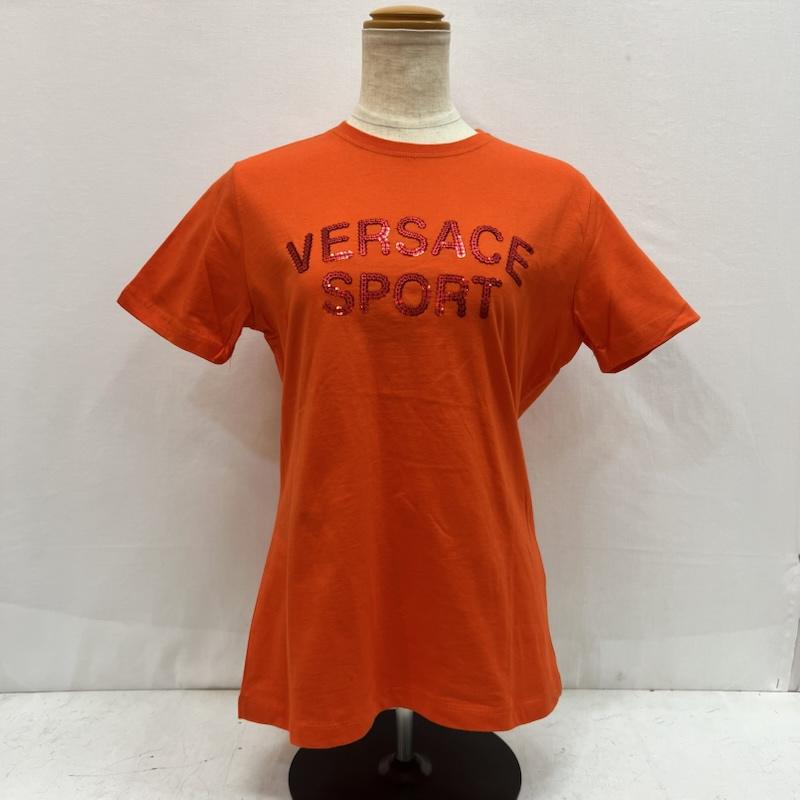 ヴェルサーチ VERSACE Tシャツ 半袖 90s 00s スパンコール ロゴ Tシャツ M 橙 / オレンジ / orange レディース USED 古着 中古 50164115