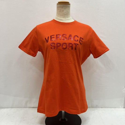 ヴェルサーチ VERSACE Tシャツ 半袖 90s 00s スパンコール ロゴ Tシャツ M 橙 / オレンジ / orange レディース USED 古着 中古 50164115