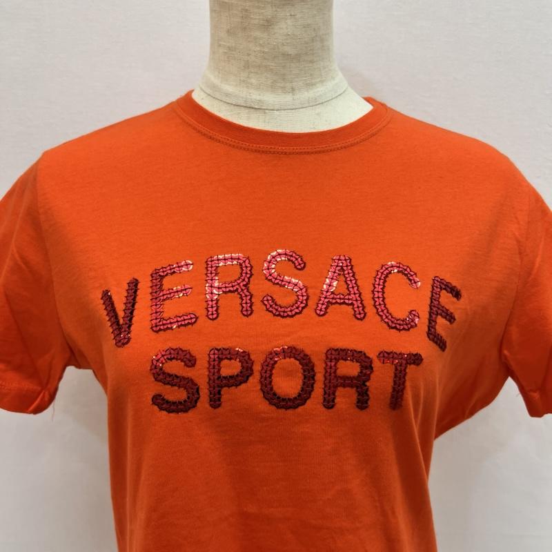 ヴェルサーチ VERSACE Tシャツ 半袖 90s 00s スパンコール ロゴ Tシャツ M 橙 / オレンジ / orange レディース USED 古着 中古 50164115