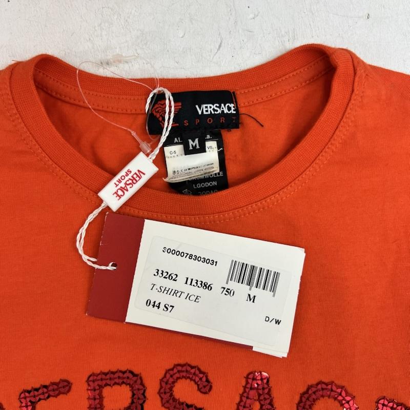 ヴェルサーチ VERSACE Tシャツ 半袖 90s 00s スパンコール ロゴ Tシャツ M 橙 / オレンジ / orange レディース USED 古着 中古 50164115