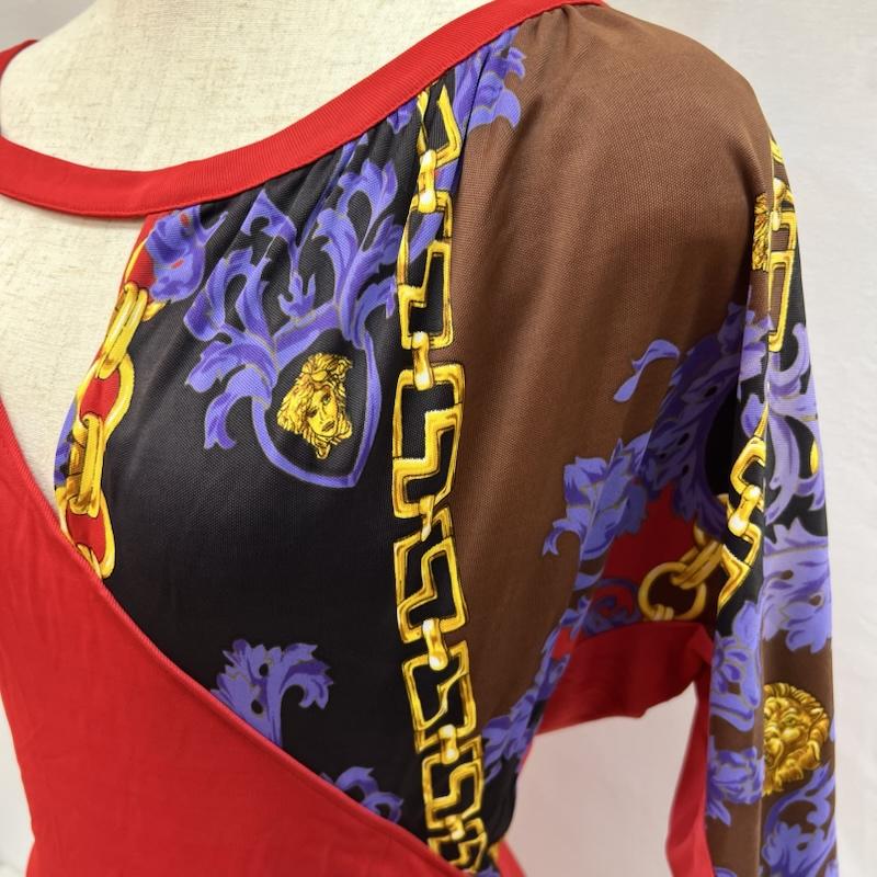 ヴェルサーチジーンズクチュール VERSACE JEANS COUTURE ワンピース ひざ丈スカート バロック調 メドゥーサ 切替 ワンピース ドレス 42 赤 / レッド / red レディース USED 古着 中古 50164118