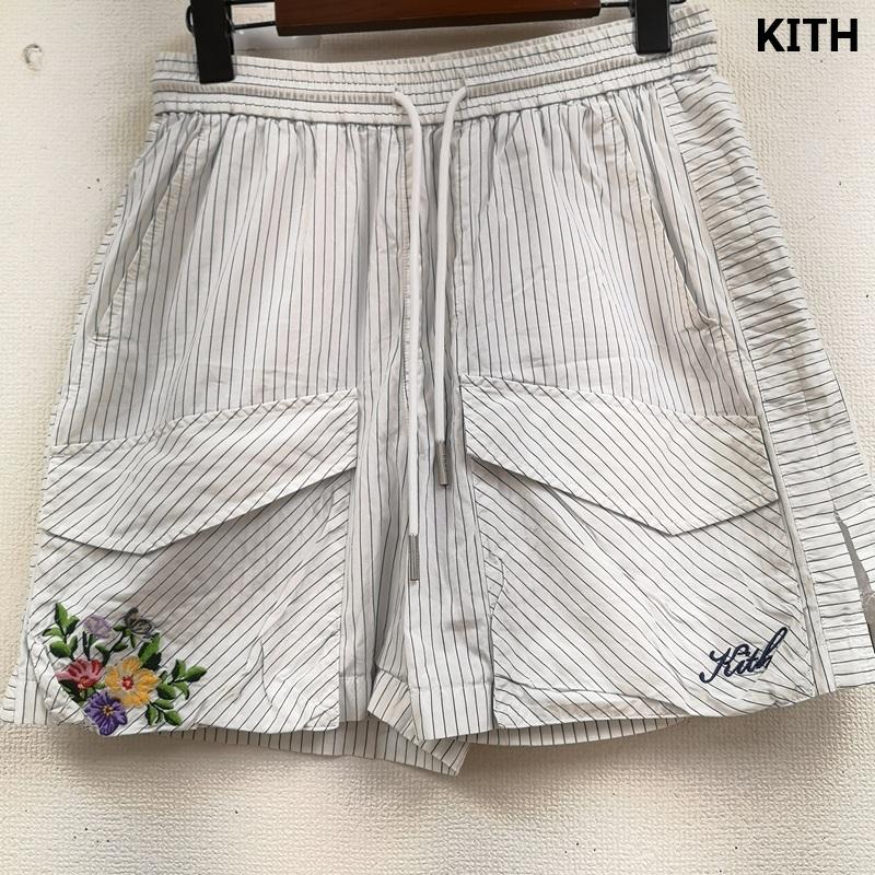 キス KITH パンツ ショートパンツ ロゴ 刺繍 フラワー 花柄 ピンストライプ柄 フラップ付き カーゴ ポケット ハーフ パンツ S メンズ USED 古着 中古 50164124
