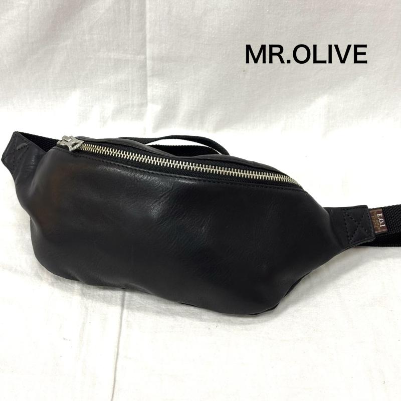ミスターオリーブ MR.OLIVE ウエストバッグ ウエストバッグ スモールボディバッグ レザー インパーマレザー ブラック ショルダーバッグ 鞄 本革 撥水 - 無地 黒 / ブラック / black メンズ USED 古着 中古 50164166