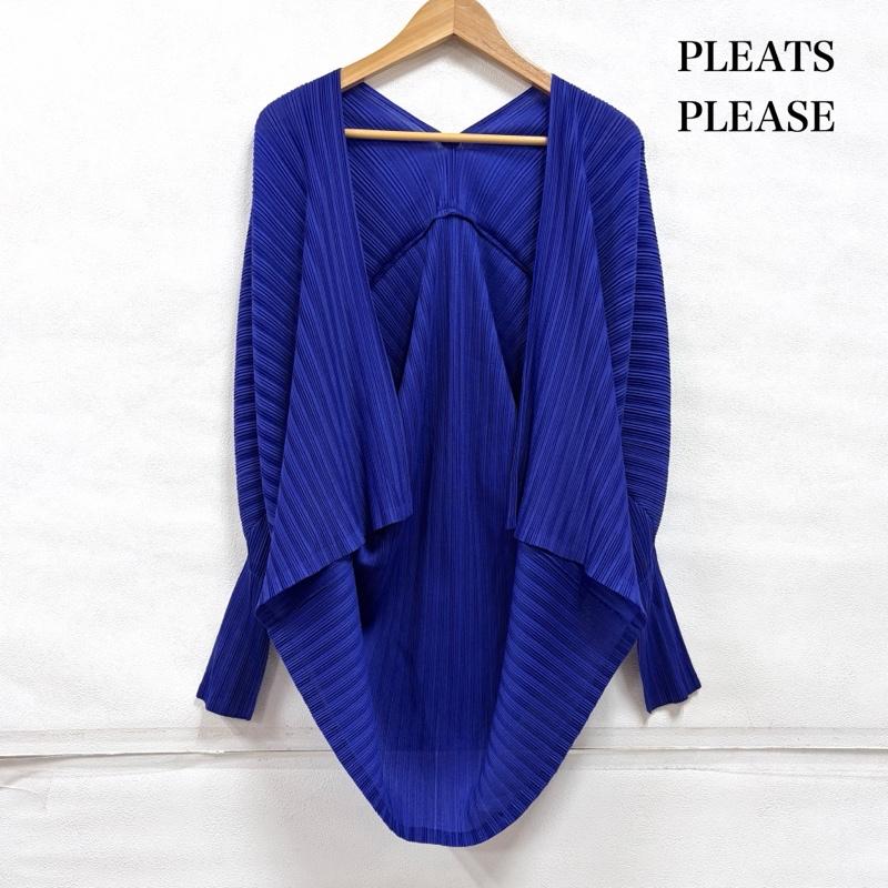 プリーツプリーズ PLEATS PLEASE カーディガン 長袖 ISSEY MIYAKE イッセイミヤケ プリーツ カーディガン 羽織 3 無地 青 / ブルー / blue レディース USED 古着 中古 50164168