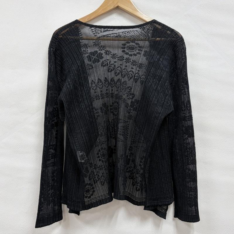 プリーツプリーズ PLEATS PLEASE カーディガン 長袖 ISSEY MIYAKE イッセイミヤケ フラワーレース カットソー カーディガン PP23-J0615 3 無地 黒 / ブラック / black レディース USED 古着 中古 50164170