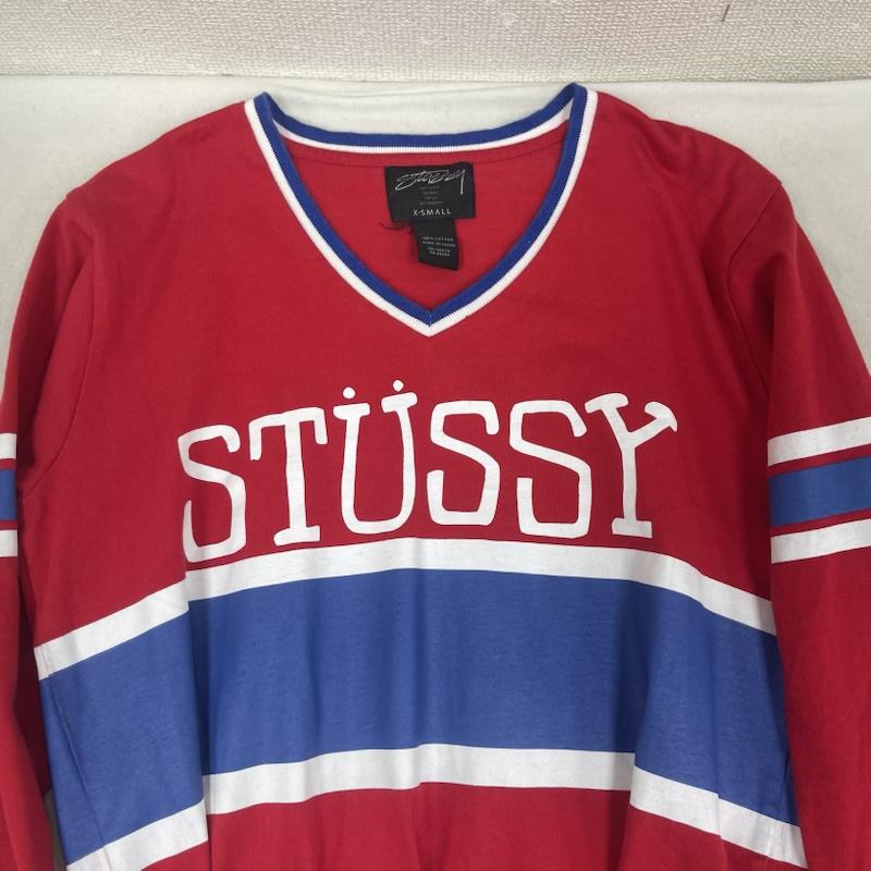 ステューシー STUSSY シャツワンピース 七分丈 ロゴ プリント Vネック七分袖 Tシャツ チュニック ワンピース XS 赤 / レッド / red レディース USED 古着 中古 50164173
