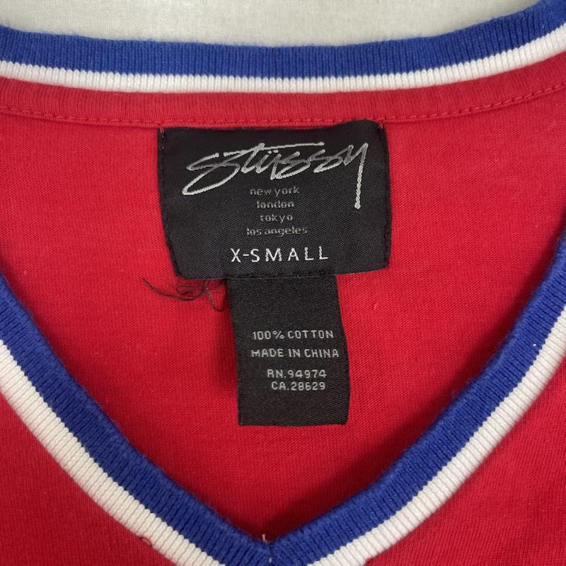 ステューシー STUSSY シャツワンピース 七分丈 ロゴ プリント Vネック七分袖 Tシャツ チュニック ワンピース XS 赤 / レッド / red レディース USED 古着 中古 50164173
