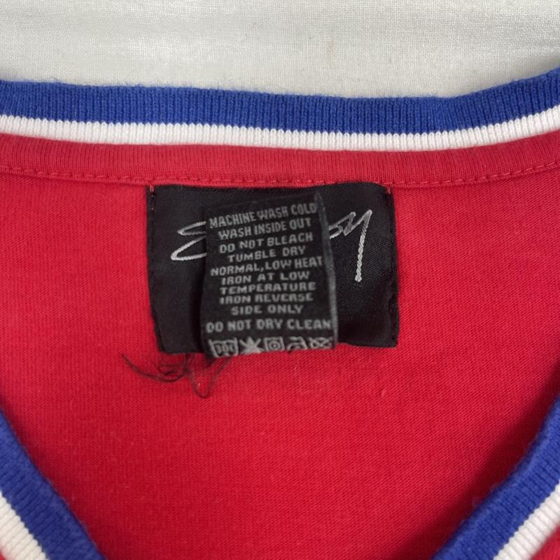ステューシー STUSSY シャツワンピース 七分丈 ロゴ プリント Vネック七分袖 Tシャツ チュニック ワンピース XS 赤 / レッド / red レディース USED 古着 中古 50164173