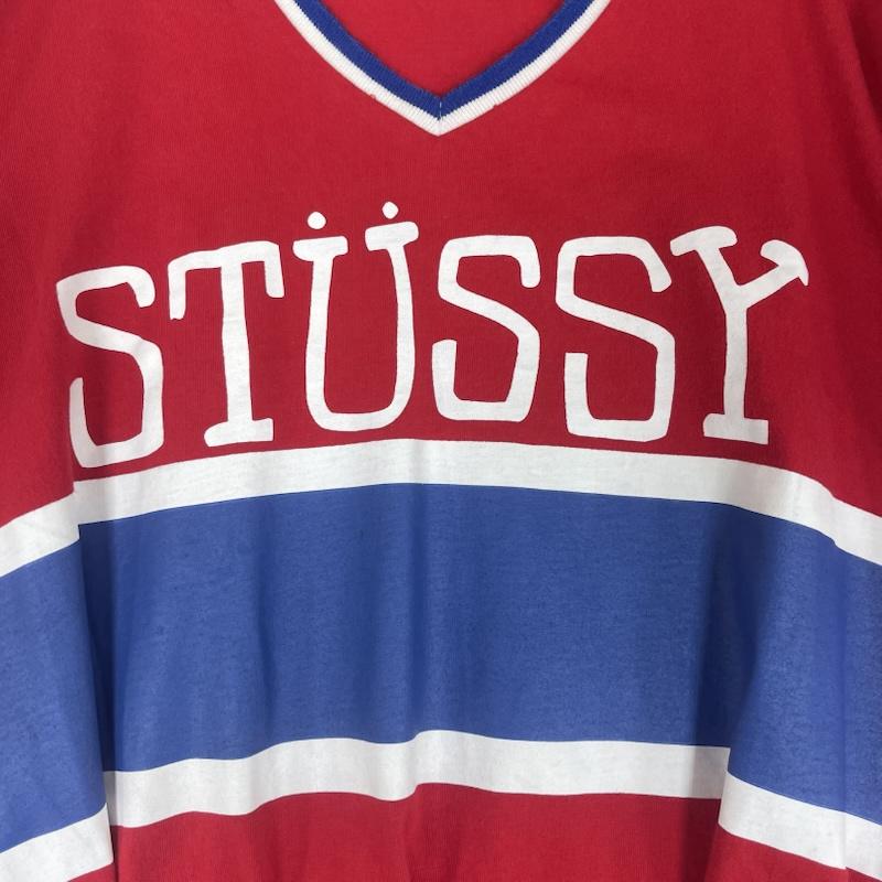 ステューシー STUSSY シャツワンピース 七分丈 ロゴ プリント Vネック七分袖 Tシャツ チュニック ワンピース XS 赤 / レッド / red レディース USED 古着 中古 50164173
