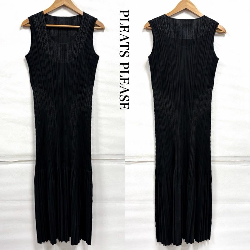 プリーツプリーズ PLEATS PLEASE ワンピース ロングスカート 17SS ISSEY MIYAKE イッセイミヤケ ノースリーブ プリーツ ワンピース PP71-JH676 2 黒 / ブラック / black レディース USED 古着 中古 50164181