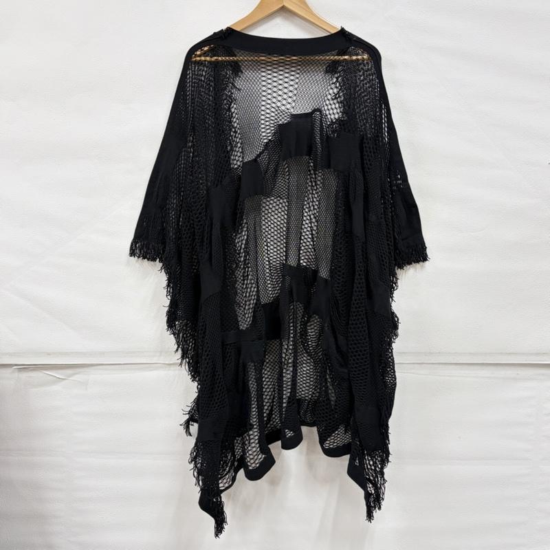 イッセイミヤケ ISSEY MIYAKE カーディガン 半袖 A-POC 薄手 メッシュ フリンジ カーディガン IM11KO007 2 無地 黒 / ブラック / black レディース USED 古着 中古 50164183
