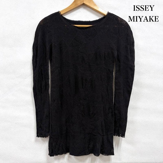 イッセイミヤケ ISSEY MIYAKE カットソー 長袖 A-POC メッシュ ニット フリンジ 長袖 カットソー IM33KH709 日本製 2 無地 黒 / ブラック / black レディース USED 古着 中古 50164185