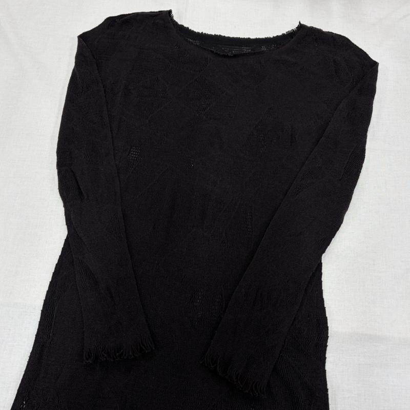 イッセイミヤケ ISSEY MIYAKE カットソー 長袖 A-POC メッシュ ニット フリンジ 長袖 カットソー IM33KH709 日本製 2 無地 黒 / ブラック / black レディース USED 古着 中古 50164185