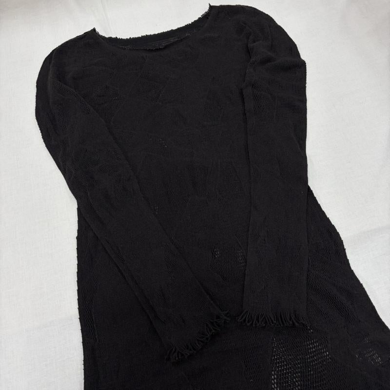 イッセイミヤケ ISSEY MIYAKE カットソー 長袖 A-POC メッシュ ニット フリンジ 長袖 カットソー IM33KH709 日本製 2 無地 黒 / ブラック / black レディース USED 古着 中古 50164185