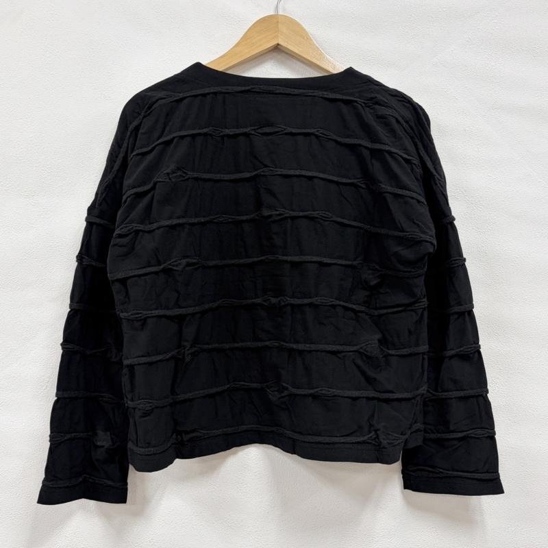 イッセイミヤケ ISSEY MIYAKE カーディガン 長袖 HaaT ハート 長袖 立体 プリーツ ボーダー デザイン カーディガン カットソー 日本製 2 無地 黒 / ブラック / black レディース USED 古着 中古 50164186