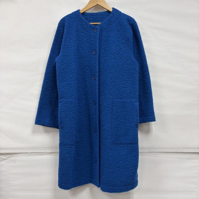 イッセイミヤケ ISSEY MIYAKE コート コート一般 HaaT ハート ボア ノーカラー ロング コート 長袖 ワンピース セット アンサンブル ウール 日本製 2 無地 青 / ブルー / blue レディース USED 古着 中古 50164187