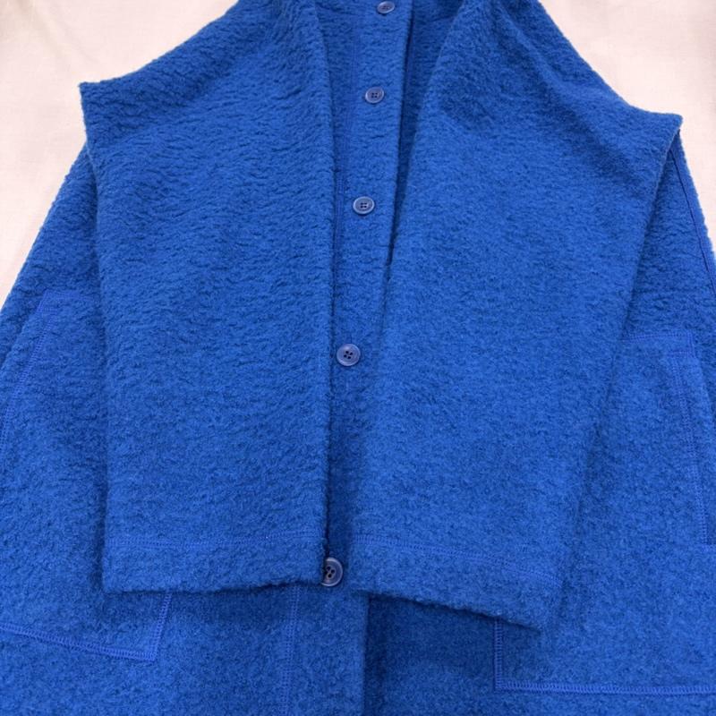 イッセイミヤケ ISSEY MIYAKE コート コート一般 HaaT ハート ボア ノーカラー ロング コート 長袖 ワンピース セット アンサンブル ウール 日本製 2 無地 青 / ブルー / blue レディース USED 古着 中古 50164187