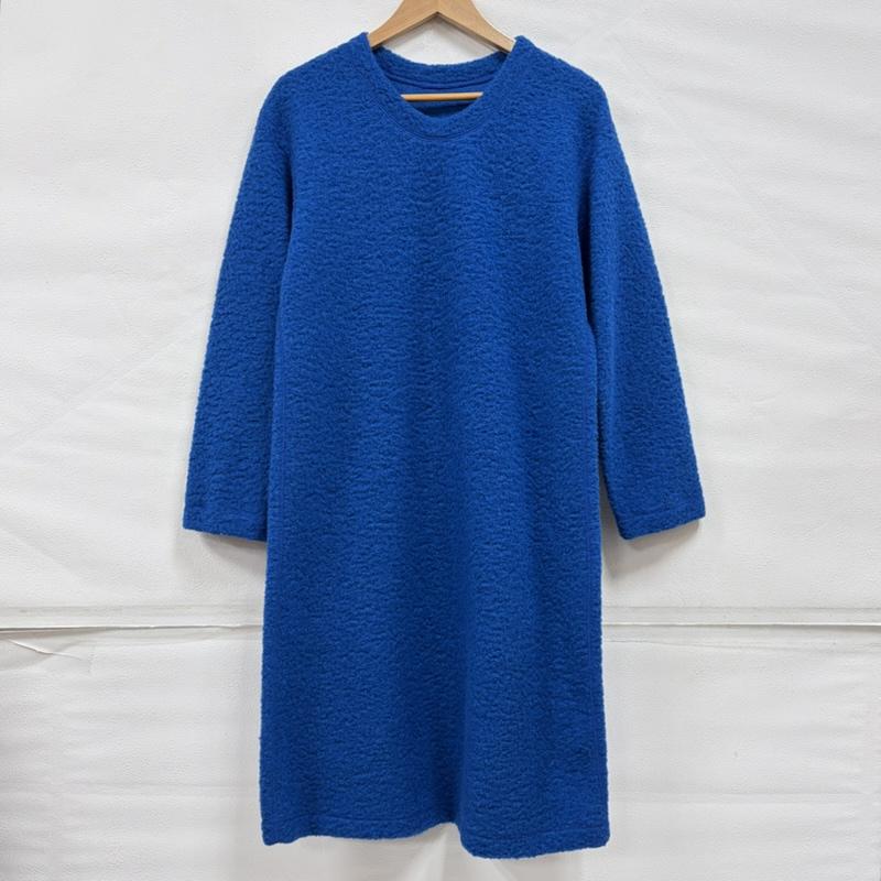 イッセイミヤケ ISSEY MIYAKE コート コート一般 HaaT ハート ボア ノーカラー ロング コート 長袖 ワンピース セット アンサンブル ウール 日本製 2 無地 青 / ブルー / blue レディース USED 古着 中古 50164187