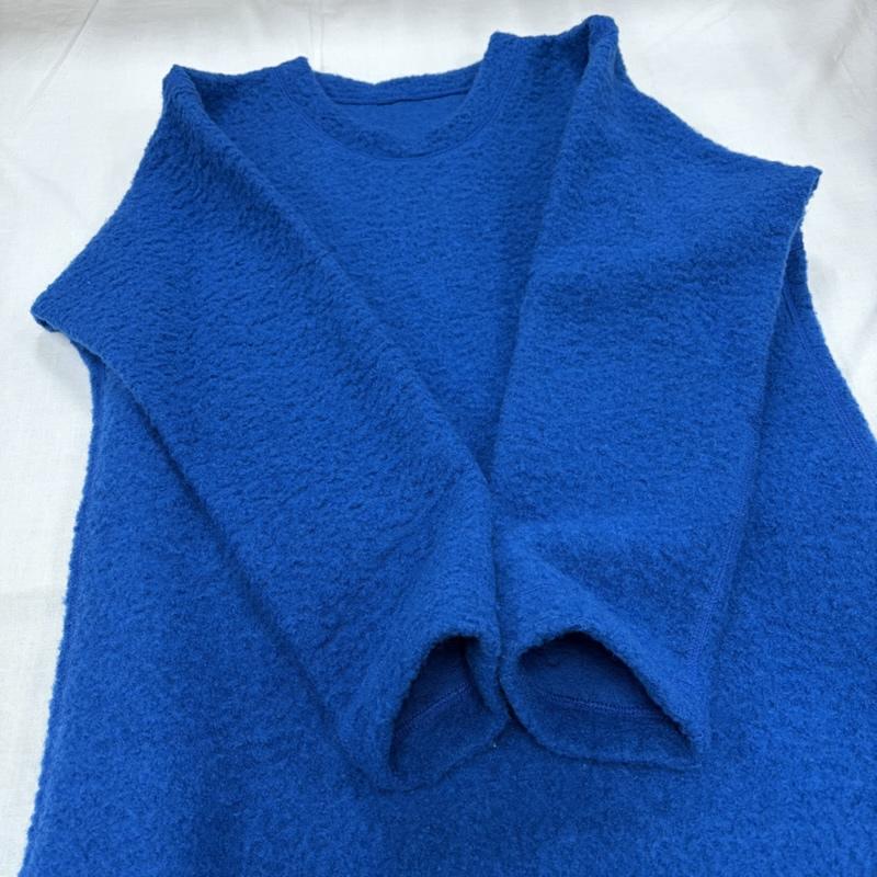 イッセイミヤケ ISSEY MIYAKE コート コート一般 HaaT ハート ボア ノーカラー ロング コート 長袖 ワンピース セット アンサンブル ウール 日本製 2 無地 青 / ブルー / blue レディース USED 古着 中古 50164187