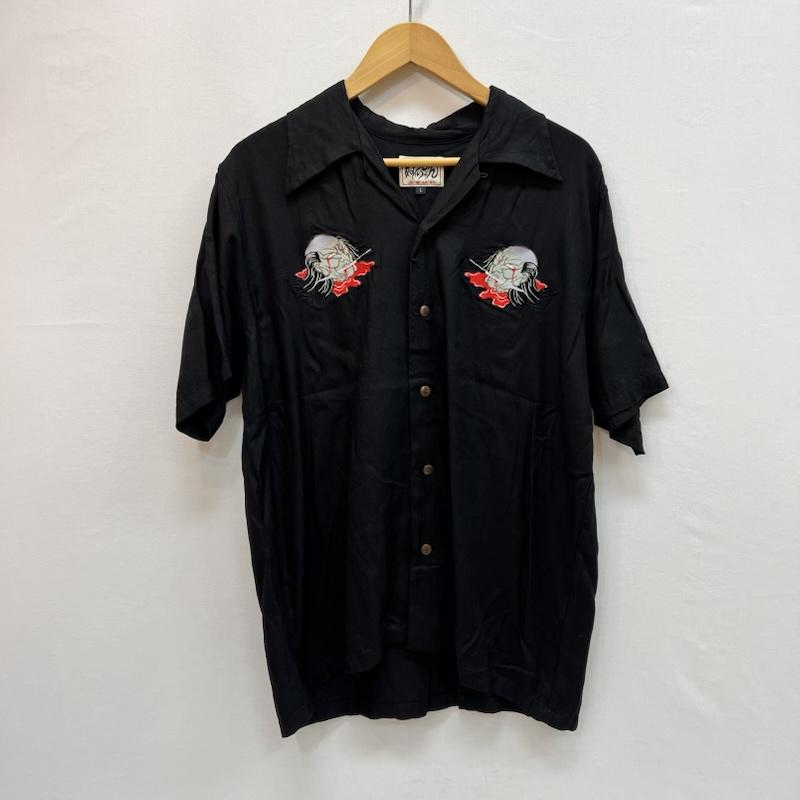 古着 USED シャツ、ブラウス 半袖 ぬらりひょん 妖怪呉服 水木しげる 刺繍 開襟シャツ L 黒 / ブラック / black メンズ USED 古着 中古 50164203